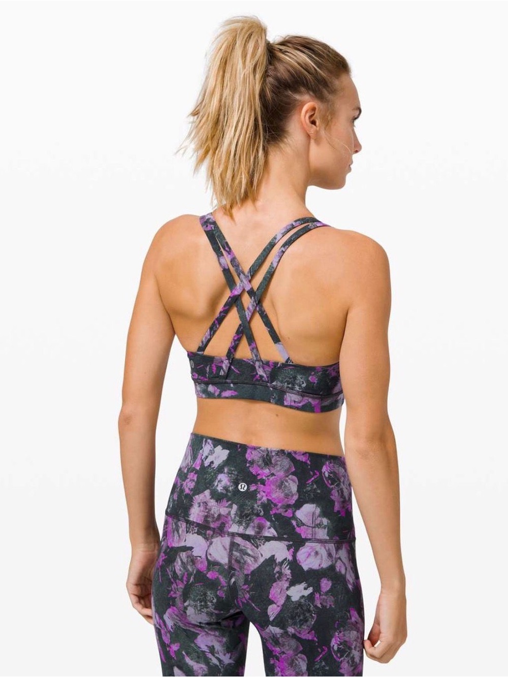 lululemon athletica Purple Floral Strappy Cross-Back Sports Bra